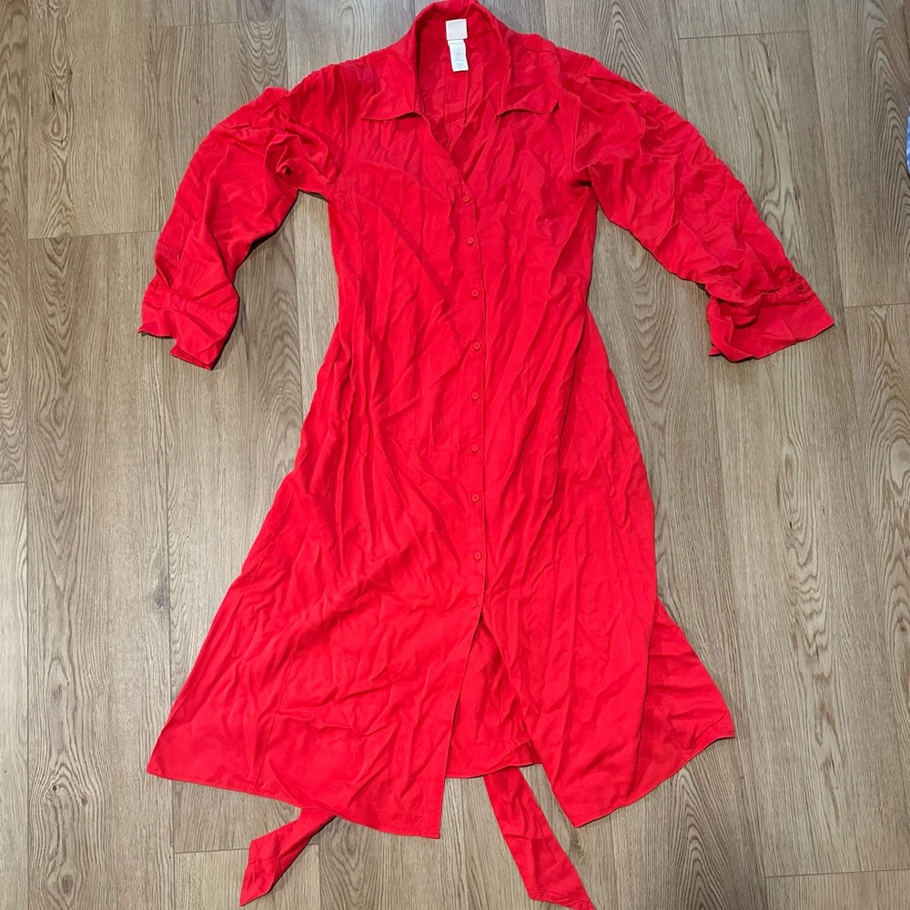 Vibrant Red Midi Dress | below knee length | US Small | H and M